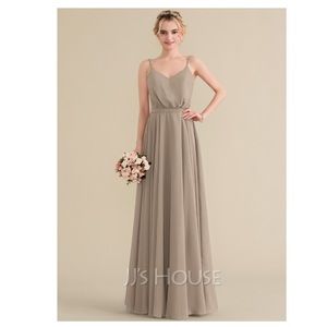 JJs House A-Line V-Neck Floor- Length Chiffon Bridesmaid Dress in Taupe